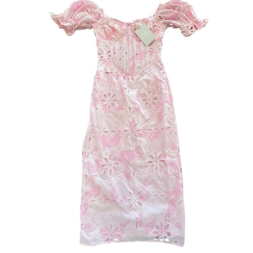 Sabo Luxe Jhene Midi Dress NWT Pink Eyelet Cloud Tie Dye Size 4